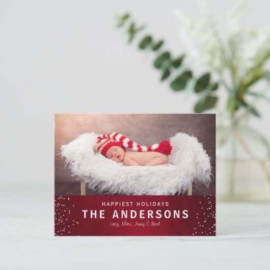 Cartes Pour Fêtes Annuelles Elégant style rouge Joyeux vacances Noël (Debout devant)