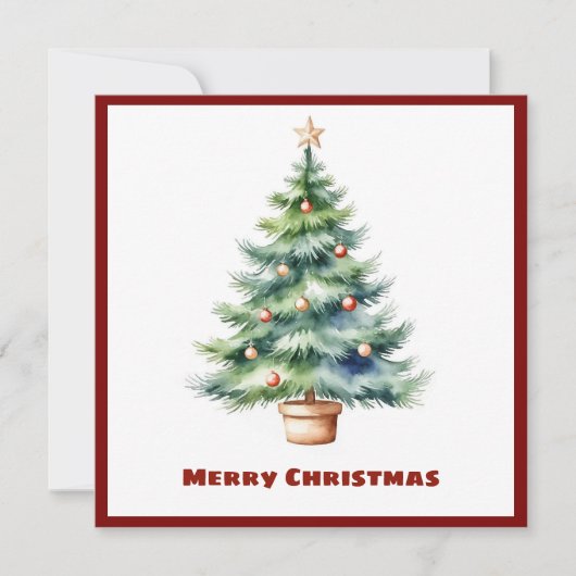 Cartes Pour Fêtes Annuelles Elégant stylé rustique Aquarelle Arbre de Noël (Devant)