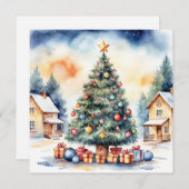 Cartes Pour Fêtes Annuelles Elégant stylé rustique Aquarelle Arbre de Noël (Devant / Derrière)