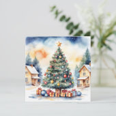 Cartes Pour Fêtes Annuelles Elégant stylé rustique Aquarelle Arbre de Noël (Debout devant)