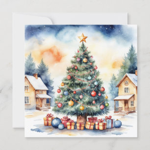 Cartes Pour Fêtes Annuelles Elégant stylé rustique Aquarelle Arbre de Noël