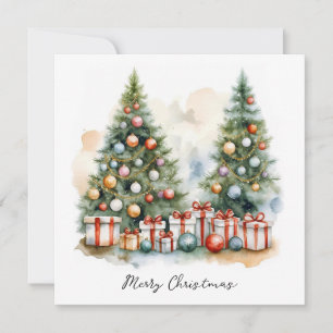 Cartes Pour Fêtes Annuelles Elégant stylé rustique Aquarelle Arbre de Noël
