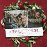 Cartes Pour Fêtes Annuelles Elegant Thrill of Hope Two Photo Red Christmas<br><div class="desc">This beautiful holiday two photo card features a phrase from the song, "Oh Holy Night" - "A thrill of hope; the weary world rejoices." What a great reminder that Christ is our hope, and we can rejoice as we celebrate His birth. The back contains a watercolor pattern of berries and...</div>