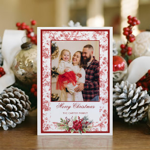 Cartes Pour Fêtes Annuelles Élégant Toile Rouge avec Photo Florale d'Hiver