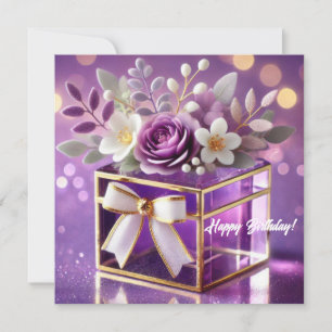Cartes Pour Fêtes Annuelles Elégant verre violet floral cadeau or chiffon arc