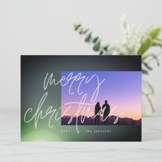 Cartes Pour Fêtes Annuelles Élégant vert brillant Noël dégradé Ombre (Debout devant)