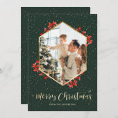 Cartes Pour Fêtes Annuelles Elégant Vert or aquarelle photo Noël (Devant / Derrière)