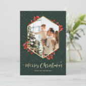 Cartes Pour Fêtes Annuelles Elégant Vert or aquarelle photo Noël (Debout devant)