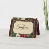 Cartes Pour Fêtes Annuelles Élégant vert Plaid Rouge Poinsettia Joyeux Noël (Devant)