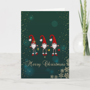 Cartes Pour Fêtes Annuelles Élégant Vert, Rouge Gnomes Snowflakes vacances
