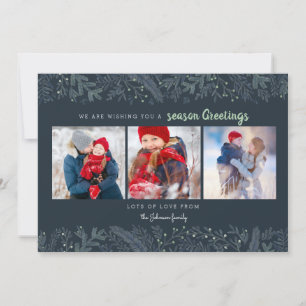 Cartes Pour Fêtes Annuelles Élégant Vins de pin vert bleu Saison Salutations