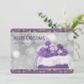 Cartes Pour Fêtes Annuelles Élégant violet or Holly Noël présente (Debout devant)