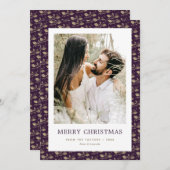 Cartes Pour Fêtes Annuelles Élégant violet or Holly photo Joyeux Noël (Devant / Derrière)