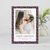 Cartes Pour Fêtes Annuelles Élégant violet or Holly photo Joyeux Noël (Debout devant)