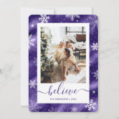 Cartes Pour Fêtes Annuelles Élégant violet photo Flocon de neige (Devant)