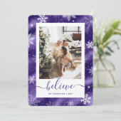 Cartes Pour Fêtes Annuelles Élégant violet photo Flocon de neige (Debout devant)