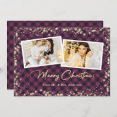 Cartes Pour Fêtes Annuelles Élégant Violet Plaid Newlyweds Photo Noël (Devant / Derrière)