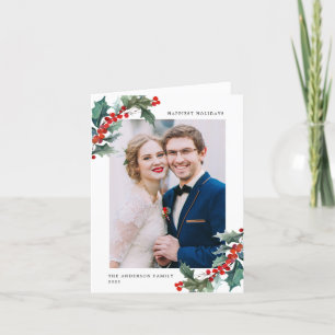 Cartes Pour Fêtes Annuelles Elegant Watercolor Holly Berry Frame Photo