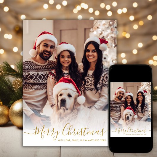 Cartes Pour Fêtes Annuelles Élégant White Gold Script 2 Photo Noël