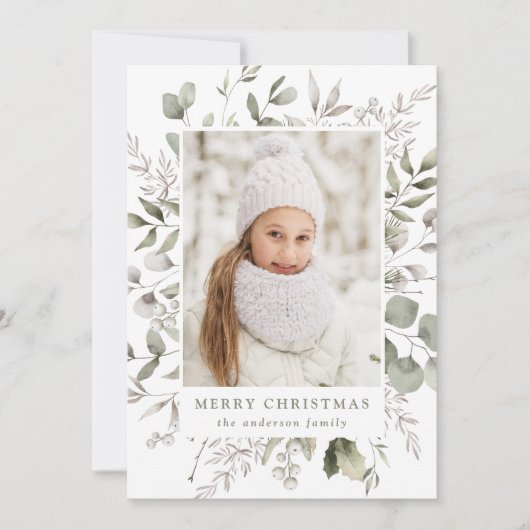 Cartes Pour Fêtes Annuelles Elegant Winter Foliage and Snowberries Photo (Devant)