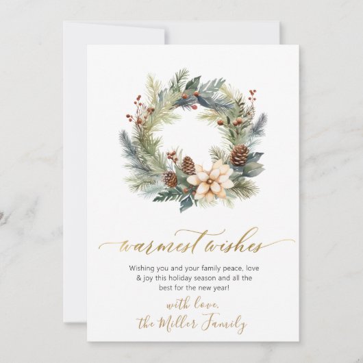 Cartes Pour Fêtes Annuelles Élégant Wis les plus chauds Script Wreath Verdure (Devant)