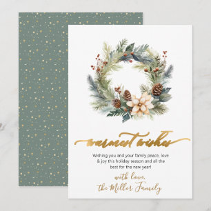 Cartes Pour Fêtes Annuelles Élégant Wis les plus chauds Script Wreath Verdure