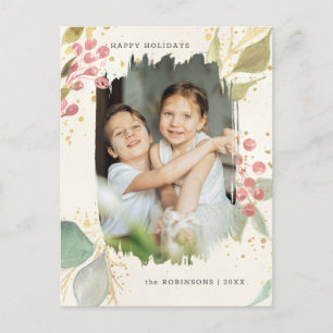 Cartes Pour Fêtes Annuelles Elégante aquarelle Berries d'hiver et verdure Phot