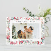 Cartes Pour Fêtes Annuelles Elégante aquarelle Berries Joyeux Noël Photo (Debout devant)