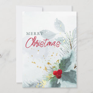 Cartes Pour Fêtes Annuelles Elégante aquarelle Berry Greenery Joyeux Noël