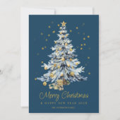 Cartes Pour Fêtes Annuelles Elégante aquarelle bleue Arbre Noël (Devant)
