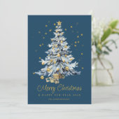 Cartes Pour Fêtes Annuelles Elégante aquarelle bleue Arbre Noël (Debout devant)
