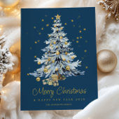 Cartes Pour Fêtes Annuelles Elégante aquarelle bleue Arbre Noël
