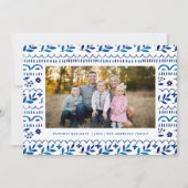 Cartes Pour Fêtes Annuelles Elégante aquarelle Bleue Botanique Photo de Noël (Devant)