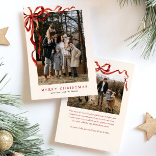 Cartes Pour Fêtes Annuelles Elégante aquarelle Bow rouge Noël Deux photos
