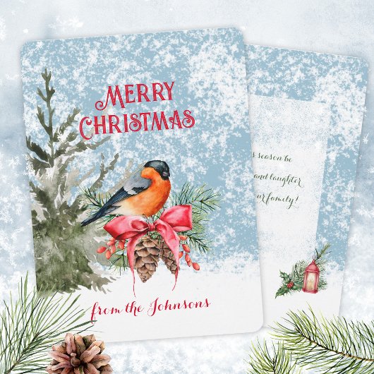 Cartes Pour Fêtes Annuelles Elégante aquarelle Bullfinch Winter Bird