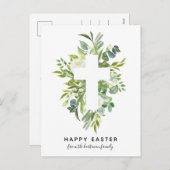 Cartes Pour Fêtes Annuelles Elégante aquarelle florale et traverse Pâques (Devant / Derrière)