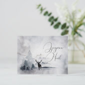 Cartes Pour Fêtes Annuelles Elégante aquarelle Forêt Cerf Nature Noël (Debout devant)