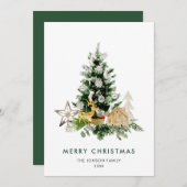 Cartes Pour Fêtes Annuelles Elégante aquarelle Noël Pine Tree Salutation (Devant / Derrière)