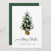Cartes Pour Fêtes Annuelles Elégante aquarelle Noël Pine Tree Salutation (Devant / Derrière)