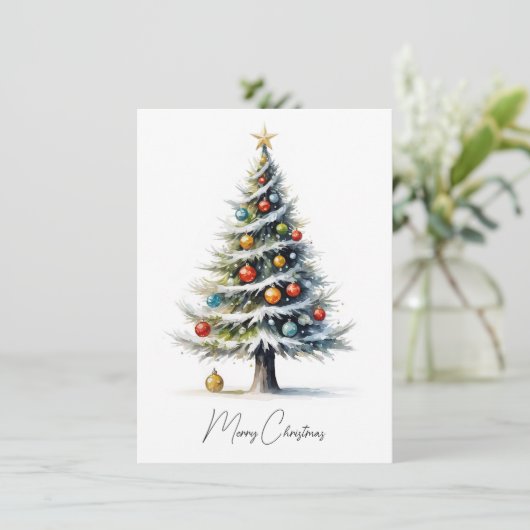 Cartes Pour Fêtes Annuelles Elégante aquarelle non photo Arbre de Noël (Debout devant)