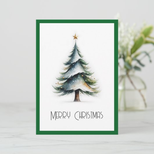 Cartes Pour Fêtes Annuelles Elégante aquarelle non photo Arbre de Noël (Debout devant)