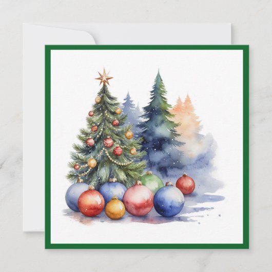 Cartes Pour Fêtes Annuelles Elégante aquarelle non photo Arbre de Noël (Devant)