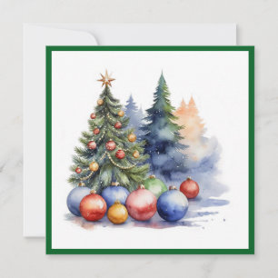 Cartes Pour Fêtes Annuelles Elégante aquarelle non photo Arbre de Noël