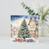 Cartes Pour Fêtes Annuelles Elégante aquarelle non photo Arbre de Noël (Debout devant)