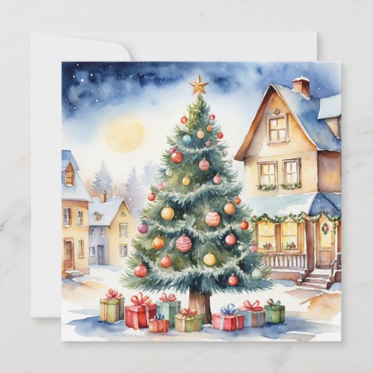 Cartes Pour Fêtes Annuelles Elégante aquarelle non photo Arbre de Noël (Devant)