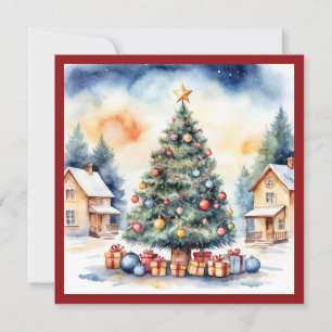 Cartes Pour Fêtes Annuelles Elégante aquarelle non photo Arbre de Noël