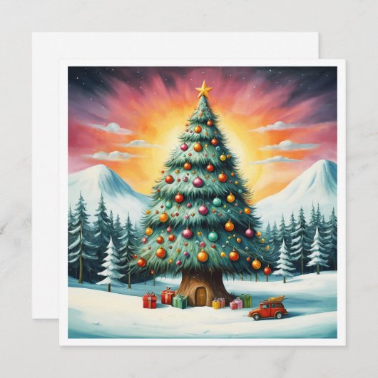 Cartes Pour Fêtes Annuelles Elégante aquarelle non photo Joyeux sapin de Noël (Devant / Derrière)