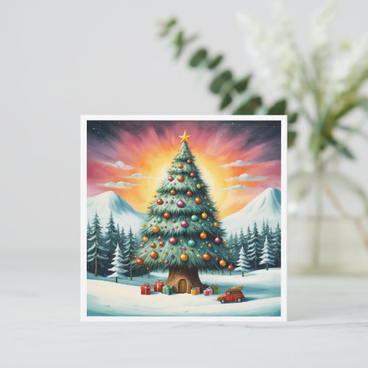 Cartes Pour Fêtes Annuelles Elégante aquarelle non photo Joyeux sapin de Noël (Debout devant)