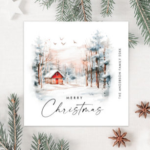 Cartes Pour Fêtes Annuelles Elégante aquarelle Paysage de Noël d'hiver