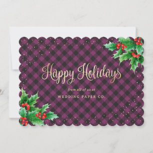 Cartes Pour Fêtes Annuelles Elégante Aquarelle Plaid Purple Holly Business